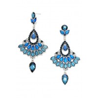 Blue Crystal Teardrop Fan Dangle Earrings